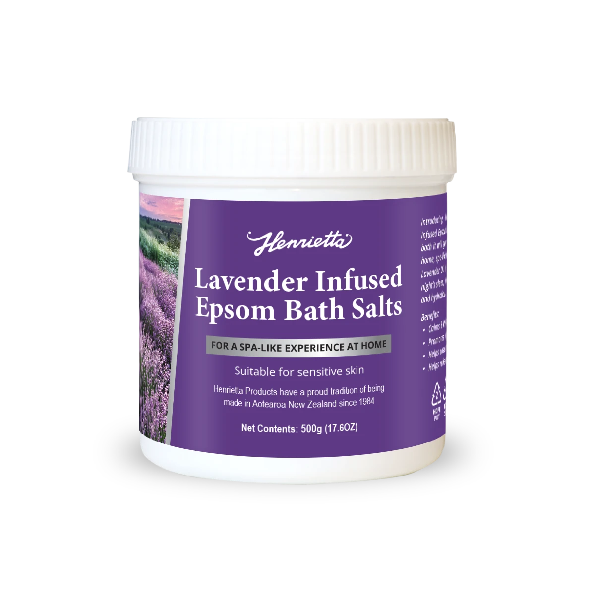 Henrietta Lavender Infused Epsom Bath Salts, 500g, tub