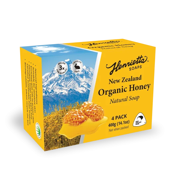 NZ Organic Honey Soap - 4-Pack Rectangular Bars Boxed