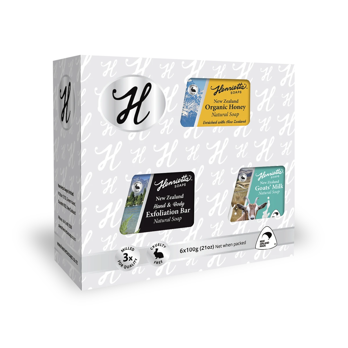 Henrietta Gift Pack, 6x100g, Assorted soaps. Individually-boxed