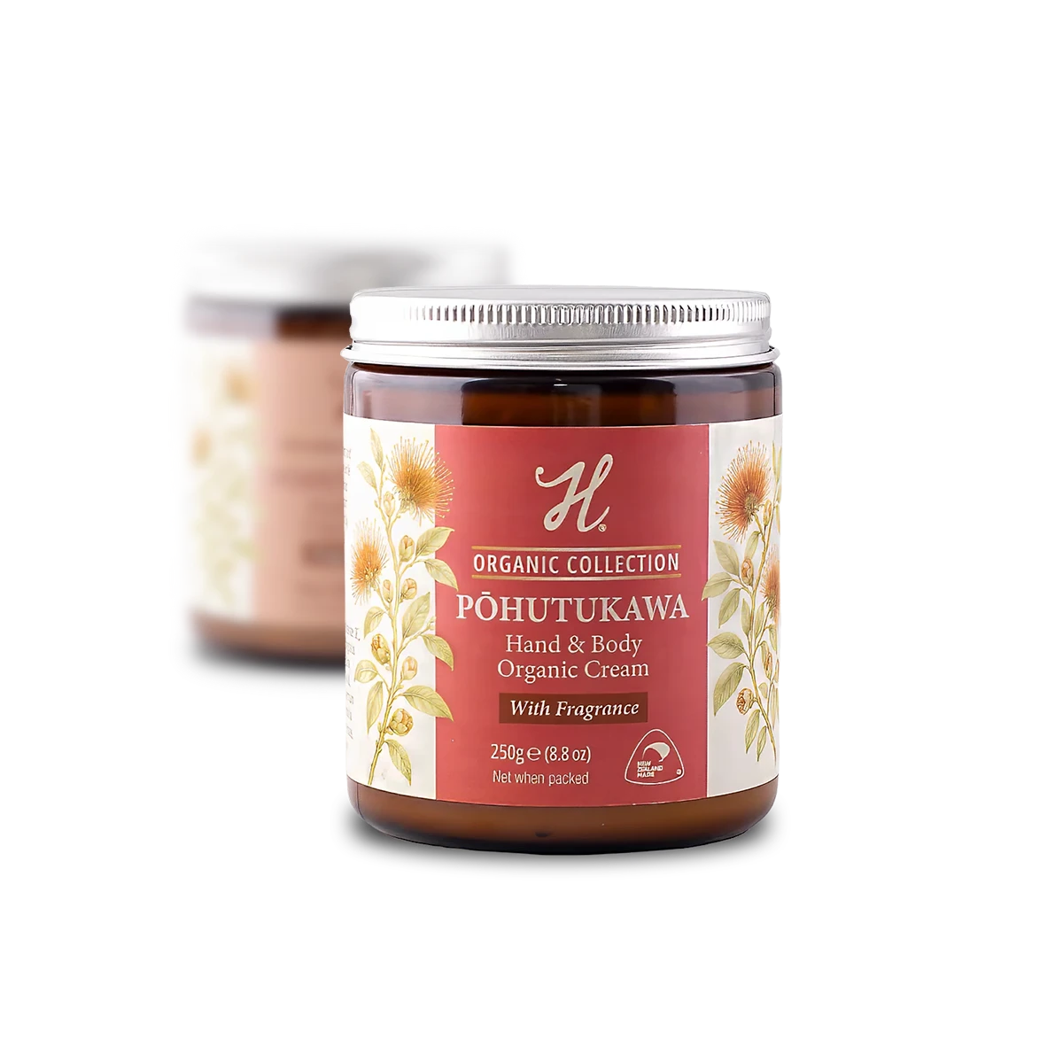 H-Brand Organic Pōhutukawa Hand & Body Cream 250g glass jar