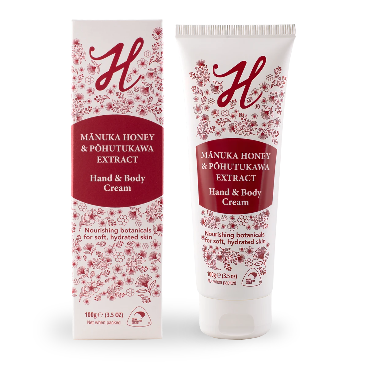 H-Brand Manuka Honey Pohutukawa Hand & Body Cream 100g-Boxed