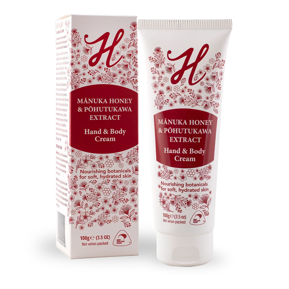 H-Brand Manuka Honey Pohutukawa Hand & Body Cream 100g-Boxed