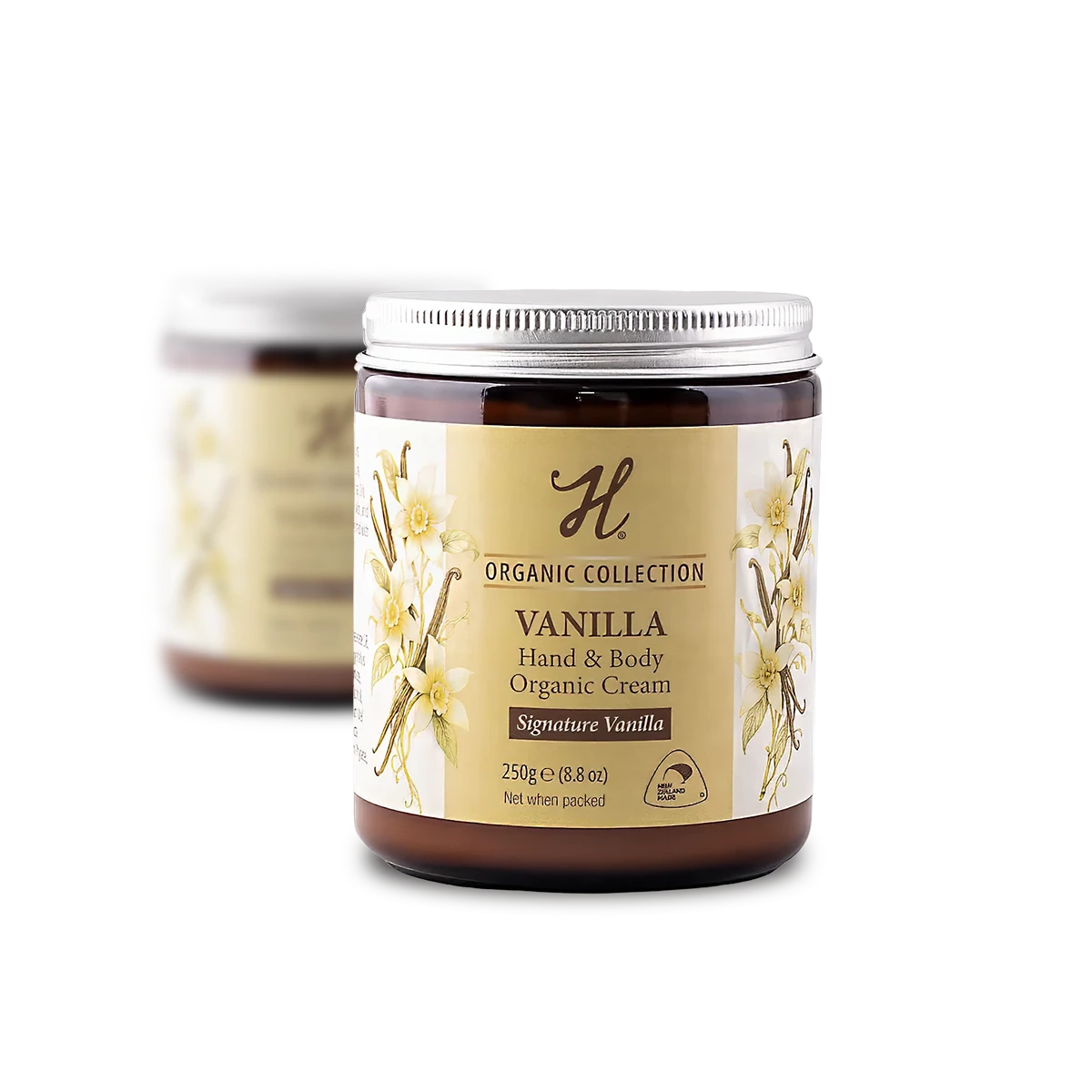 H-Brand Organic Vanilla Hand & Body Cream 250g glass jar